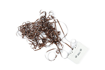 Old cassette tape with loose ribbon