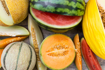 flat lay mit vielen melonen