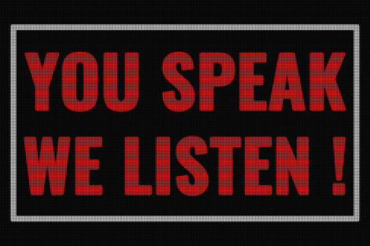 You Speak We Listen Words On Dark Screen