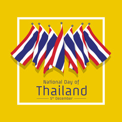 National day of thailand banner with group of thailand flag on yellow background vector design