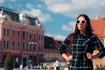 Portrait of a Young Woman Visiting Historic Town