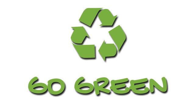 Animation of recycling icon with 'green' slogan - Go Green. Green on white