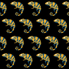 Abstract cute paper cut chameleon seamless pattern background. Childish crafted chameleon for design holiday wrapping paper, baby nappy, textile, birthday wallpaper etc.