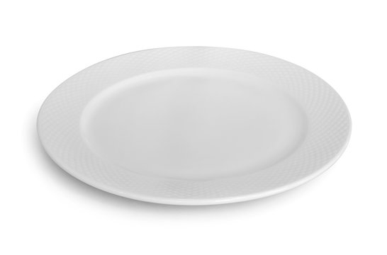 empty white plate isolated on white background.
