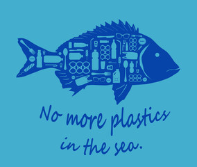 STOP PLASTIC POLLUTION, Ecological awareness, Fish composed by plastics