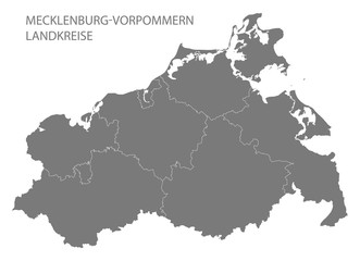 Modern Map - Mecklenburg Western Pomerania map with counties gray