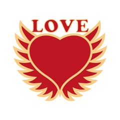 Color illustration of the heart in the wings and the text love