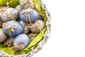 Colored grey and blue decorated Easter Eggs