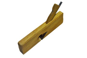 old carpentry jointer plane over white background