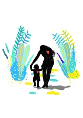 Mother walking with her child