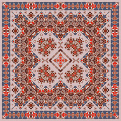 Ancient Arabic square pattern. Red Persian ornament for fabric design, interior decoration, textile scarf, carpet. - 264390079