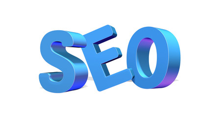 3D illustration of SEO text on white background. 3D rendering.