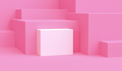 Minimalist abstract background, Pink primitive geometrical figures, pastel colors, 3D render.