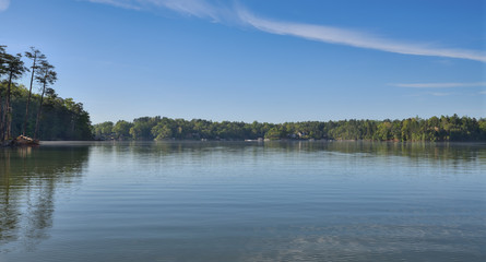 "Spring Boater" a speedboat in the distance on a still spring morning ZDS Lake James Collection