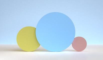 Minimalist abstract background, primitive geometrical figures, pastel colors, 3D render.