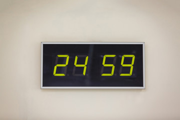 Black digital clock on a white background showing time 24.59 minutes