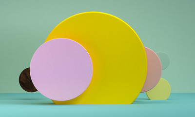 Minimalist abstract background, primitive geometrical figures, pastel colors, 3D render.