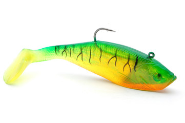 silicone bait with fish hook on white background