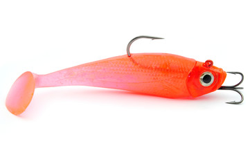 silicone bait with fish hook on white background