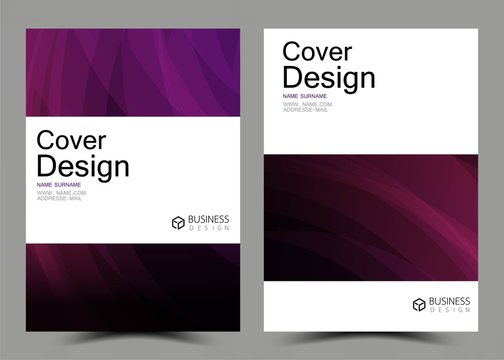 Business collection of cover book set. Magazine inspiration from abstract. White and purple color on the gray background. Template A4 size vector illustration.