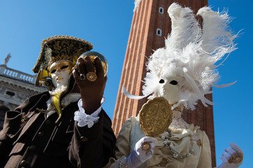 Carnival of Venice. Colorful carnival masks at a traditional festival in Venice, Italy. Beautiful...