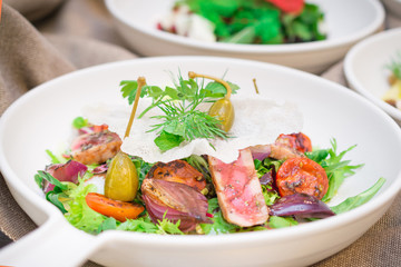 healthy eating concept, italian salad with red fish