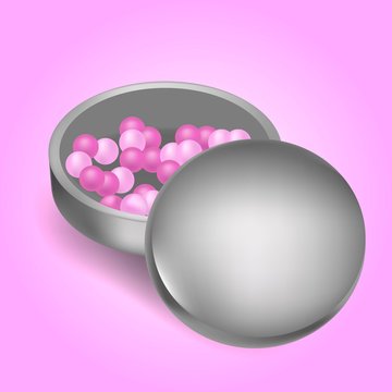 Blush ball ealistic pink vector illustration. Beauty concept. Objects isolated on gradient pink background.