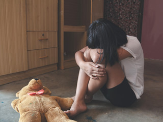 Stop violence and rape concept,concept photo of sexual assault,traumatized young girl