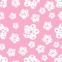 Seamless repeat pattern with white flowers on pink background.