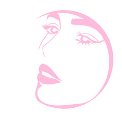 Fashion illustration of girl. Continuous line drawing of female face, minimalism, make-up, woman beauty, vector illustration for t-shirt design, print graphics style. Tattoo, logo. Woman's portrait.