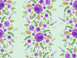 Watercolor floral pattern, delicate flowers. Seamless summer print for fabric, textile, wrapping, wallpaper, background. Vintage botanical set. Wedding, holiday, birthday. Bright botanical colllection