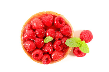raspberry tart isolated on white background