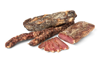 Dried pork meat isolated on white background