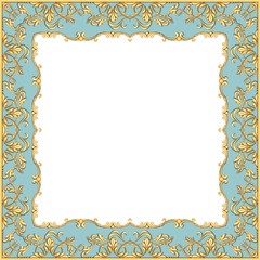 Golden baroque frame. Classic pattern with abstract leaves