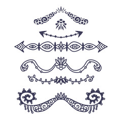 Vintage ornament dividers. Hand drawn ornamental decoration. Onate and arrow decorative dividers.