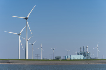 Modern multi-fuel power station and wind turbines.(Eemshaven, Groningen, Holland)