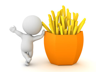 3D Character leaning on french fries