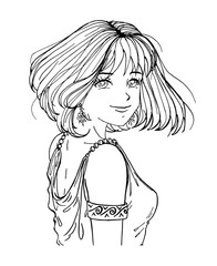 Greek girl portrait black white sketch manga anime style