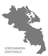 Vorpommern-Greifswald grey county map of Mecklenburg Western Pomerania DE