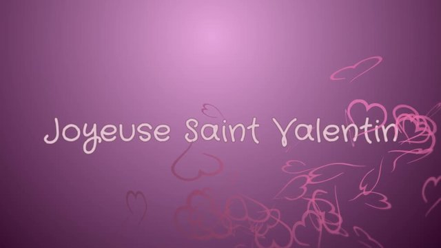 Animation Joyeuse Saint Valentin, Happy Valentine's day in french language, greeting card, pink hearts, lilac background