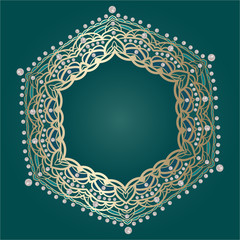 Golden mandala, Islam, Arabic and Indian motifs, greeting card for ramadan holidays, Vector illustration