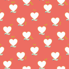 Red pattern with heart and banner.