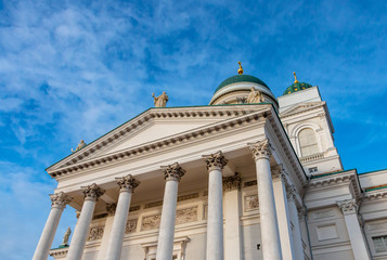 Fototapeta na wymiar Helsinki Cathedral at sunny day and blue sky in background. Finnish lutheran church building in center of city