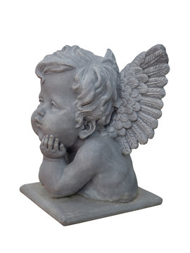 Cupid sculpture on white background. (clipping path)
