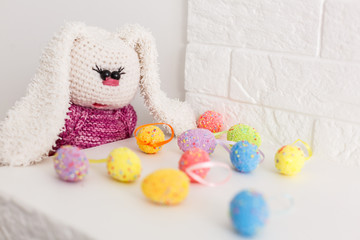 Fototapeta na wymiar luffy foxy rabbit iwith Easter eggs isolated on white