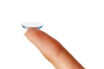 Contact lens on a finger. Eyewear, eyesight and vision, eye care and health, ophthalmology and optometry concept, isolated