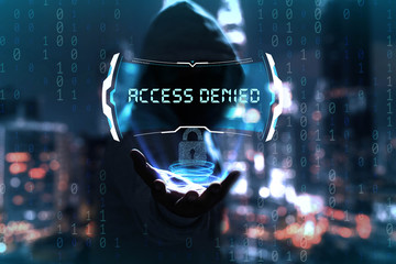 Internet crime concept. Hacker working on a code on dark digital background