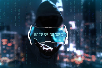 Internet crime concept. Hacker working on a code on dark digital background