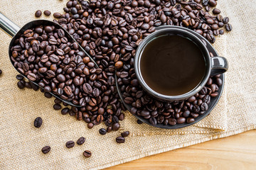 Coffee cup and coffee beans