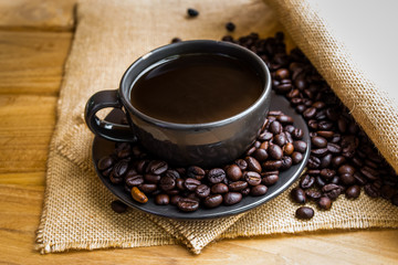 Coffee cup and coffee beans